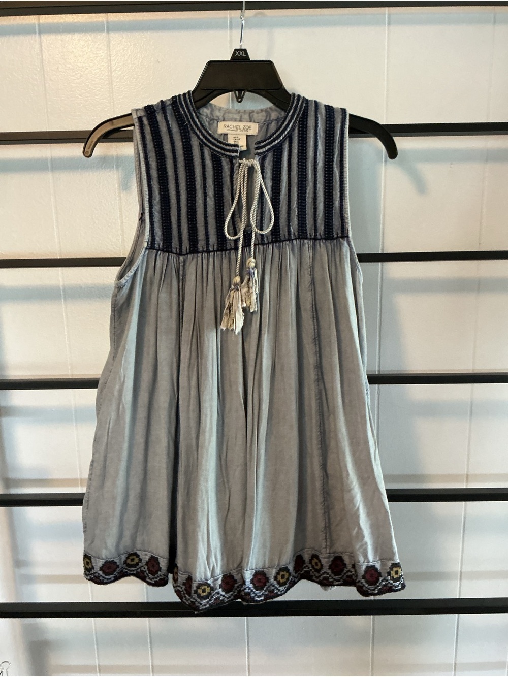 Rachel Zoe Striped Tie-Neck Sleeveless, In Light Blue and Navy, Size Small, G21